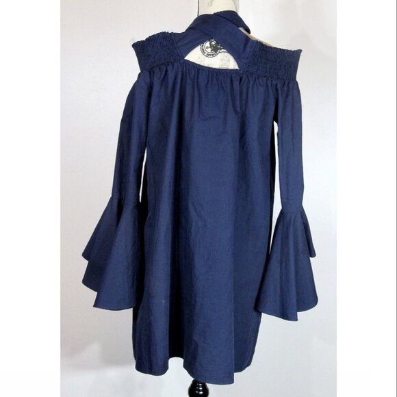 SOPRANO Navy Strapless 3/4 Sleeve Flair Cuff Tie-Front Top, Womens Size Large - Picture 3 of 4